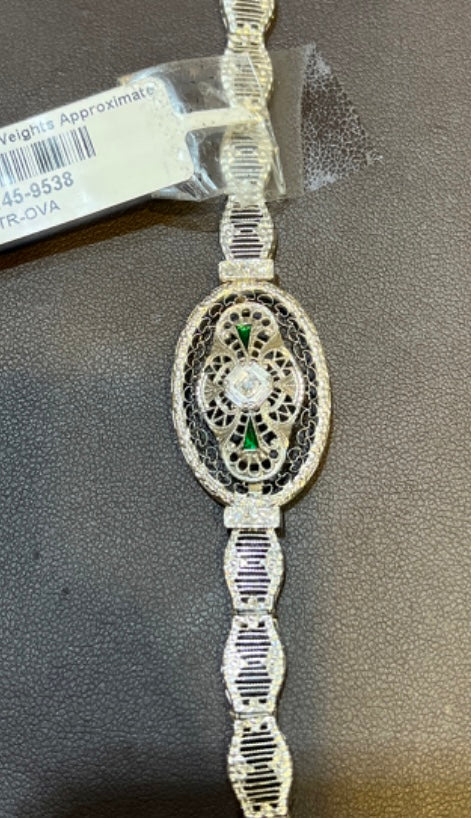 Art Deco .12ct Diamond 14KY White Gold 9.00gr Bracelet (Vintage 1930s)