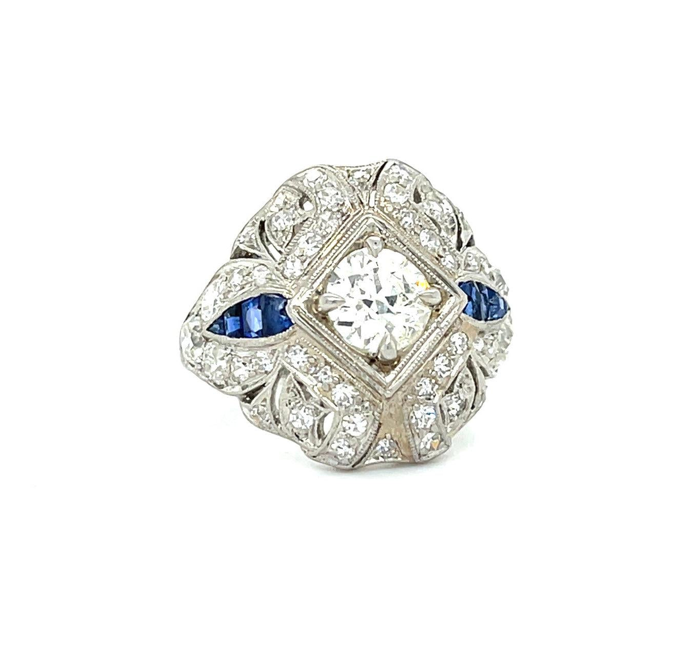 .95ct GIA K VS2 Old European Cut Center Diamond 1.45ct Side Diamonds Platinum An