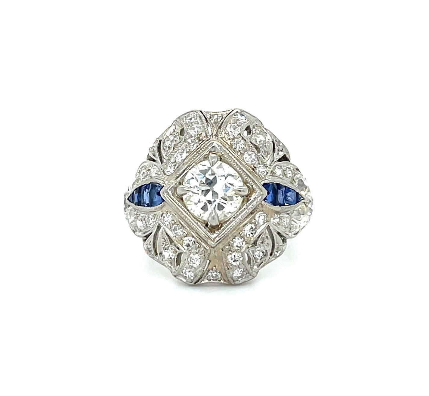 .95ct GIA K VS2 Old European Cut Center Diamond 1.45ct Side Diamonds Platinum An