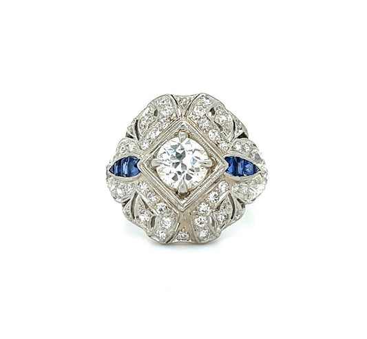 .95ct GIA K VS2 Old European Cut Center Diamond 1.45ct Side Diamonds Platinum An