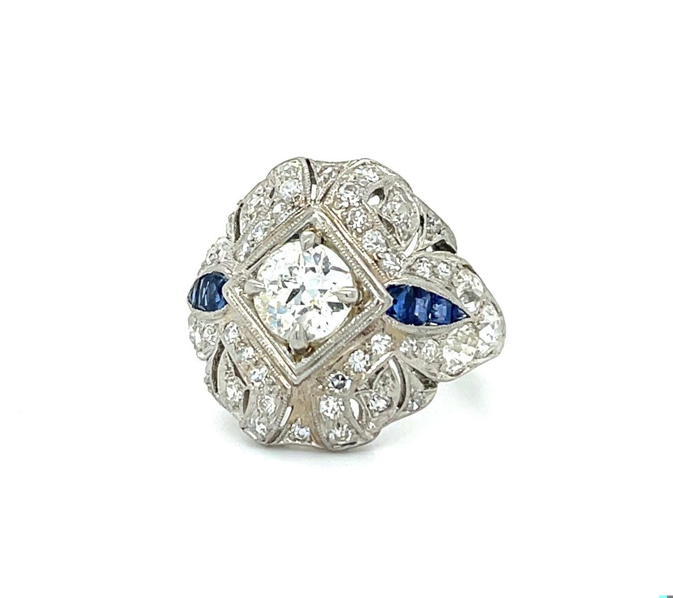 .95ct GIA K VS2 Old European Cut Center Diamond 1.45ct Side Diamonds Platinum An