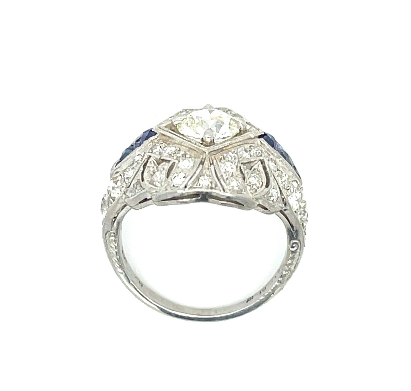 .95ct GIA K VS2 Old European Cut Center Diamond 1.45ct Side Diamonds Platinum An