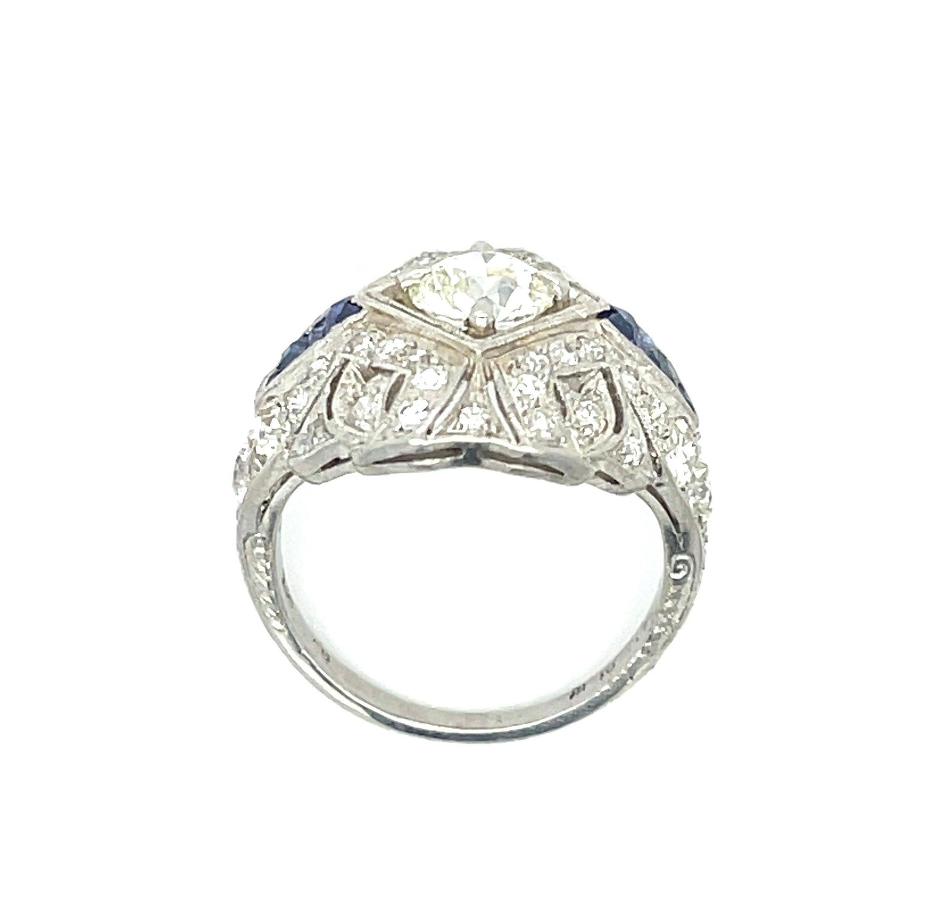 .95ct GIA K VS2 Old European Cut Center Diamond 1.45ct Side Diamonds Platinum An