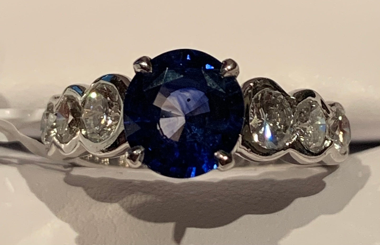 Estate  1.80ct Sapphire &  1.06ctw Diamond 18KY White Gold Ring Size 6.50