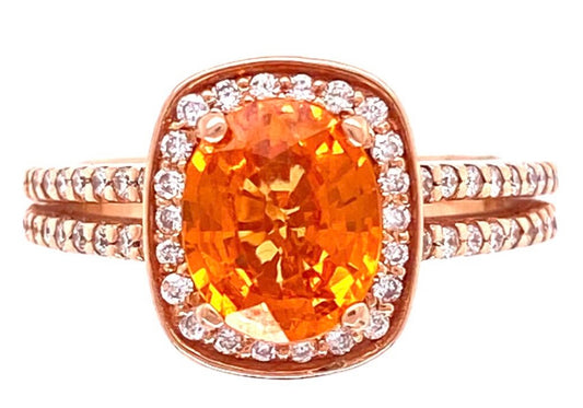 14KR Spessartite Garnet  &  Diamond Ring 1.65ct(spgr) 0.55ct twt(dia)