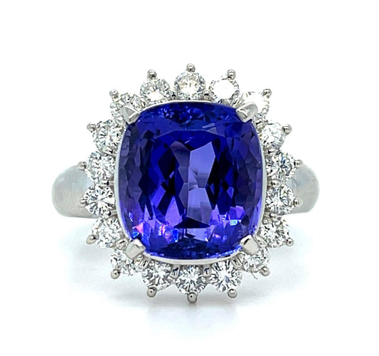 7.14ct Tanzanite .89ct Diamond Platinum Ring 12.30g 7.25 Size