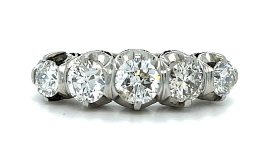 1.35ct Diamonds Platinum Handmade Five Stone Ring (Vintage 1940s) 4.60g