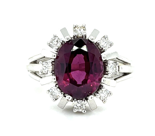 3ct Purple Garnet .32ct Diamond 14KW Ring 7.39g 6 Size