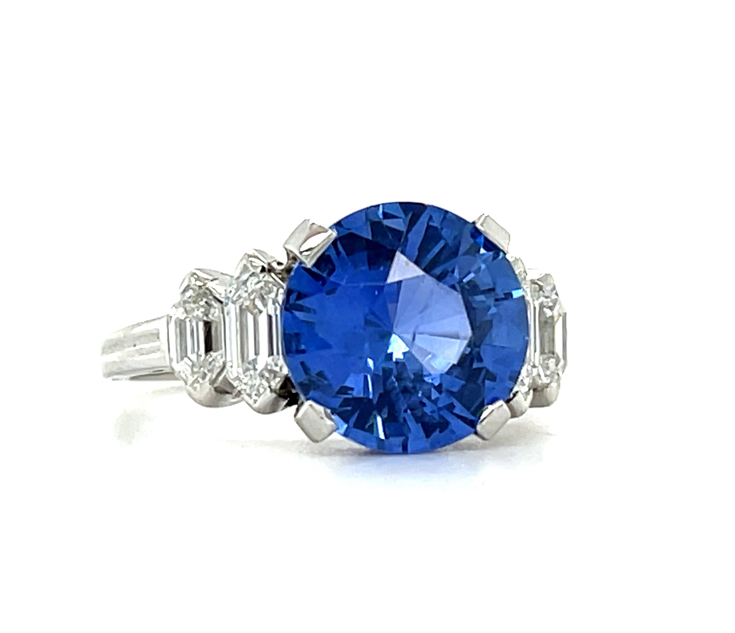 4.43ct Sri Lanka Heated Sapphire .90ct Modified Marquise Diamond Platinum Ring