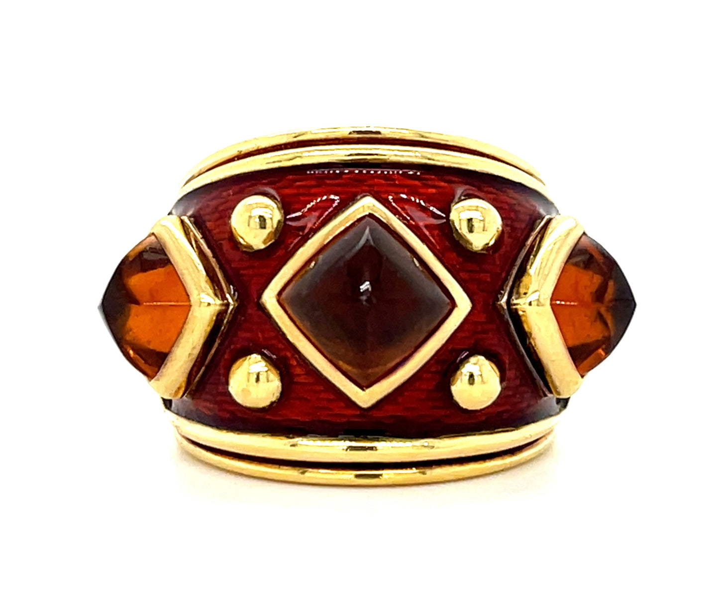 Cabochon Citrine and Enamel 18KY Estate Ring Signed "Amir Shaker" "(ch)"