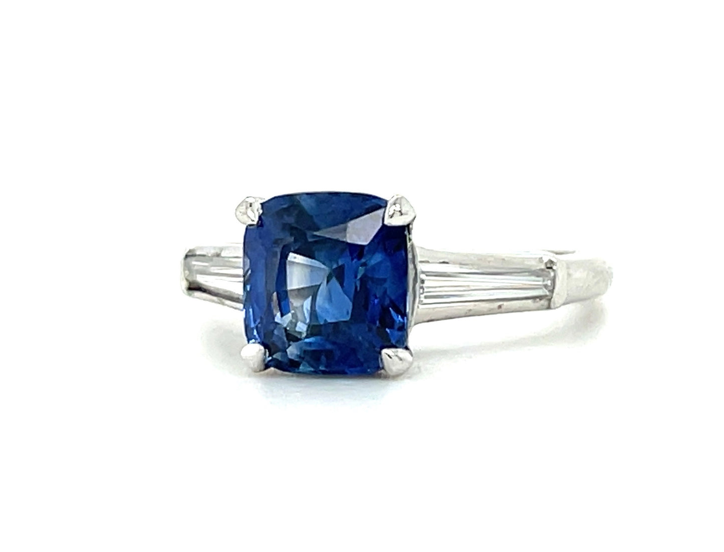 2.63ct Cushion Sapphire .54ct Diamond Platinum Vintage Ring (Circa 1960s)