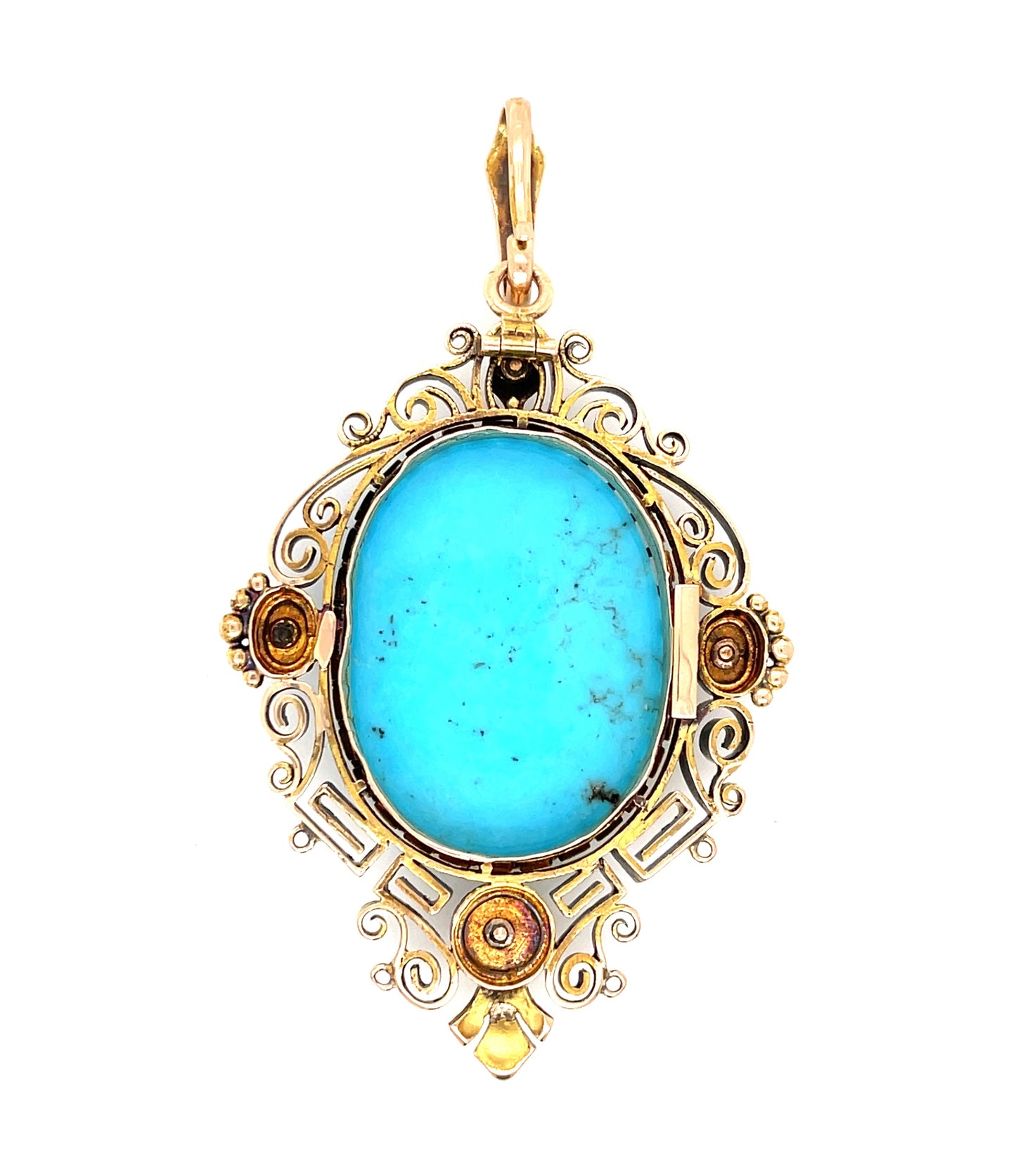 Victorian 20.51ct Turquoise Pendant 14KY (Antique Circa 1860s)