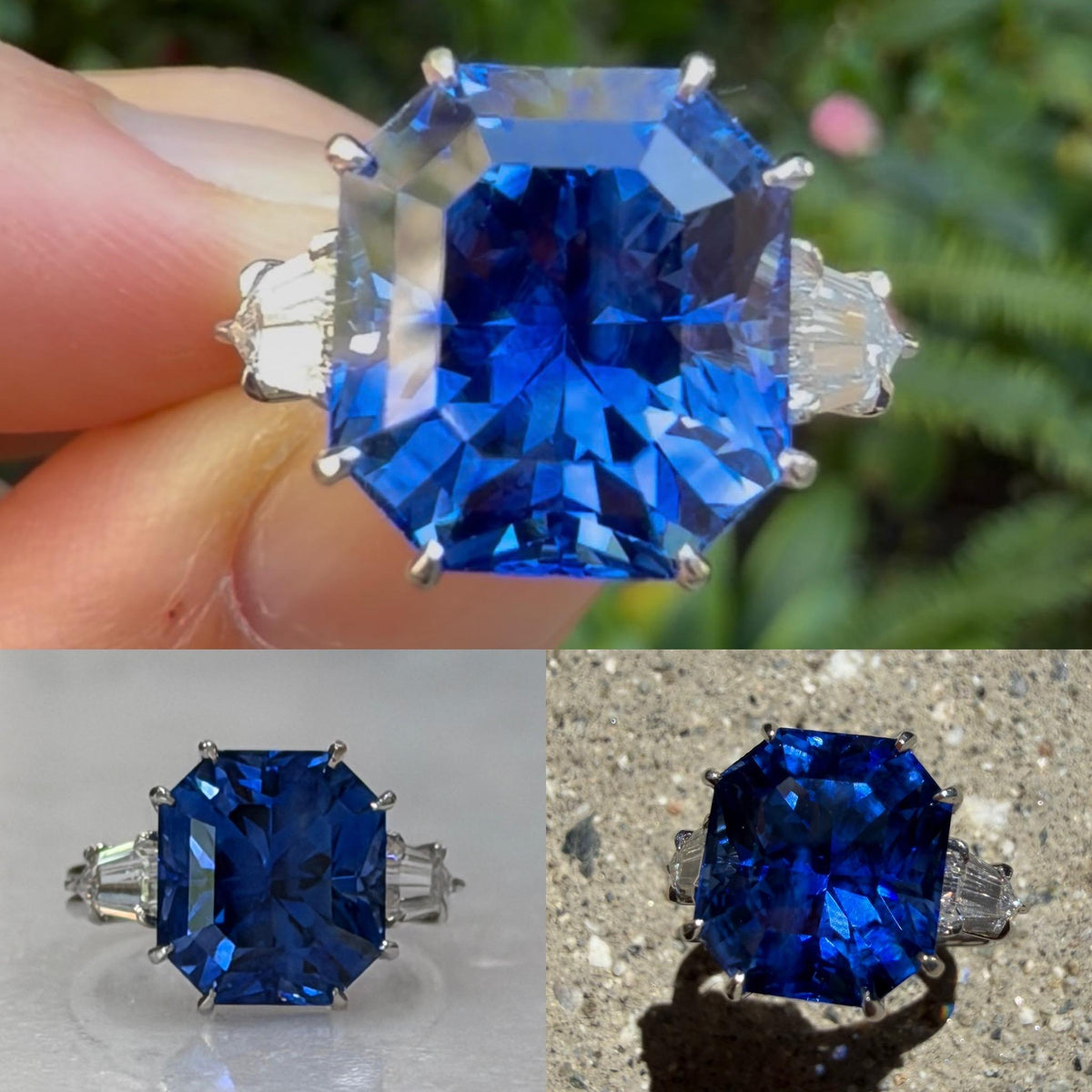 11.77ct Sri Lanka Heated Octagon Sapphire Platinum Ring .82ct Diamond