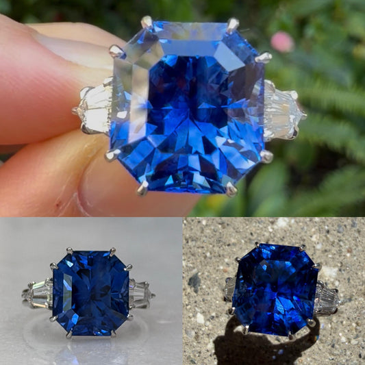 11.77ct Sri Lanka Heated Octagon Sapphire Platinum Ring .82ct Diamond