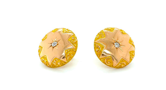 Victorian Era Cosmos Inspired Antique Earrings (Circa 1870s) Pinpointed .24 carats of VS Near Colorless Old Mine Cut Diamonds, set in 18K Yellow Gold