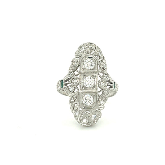 Art Deco 0.90ct Diamonds Platinum Antique Three Stone Ring (Circa 1920s)
