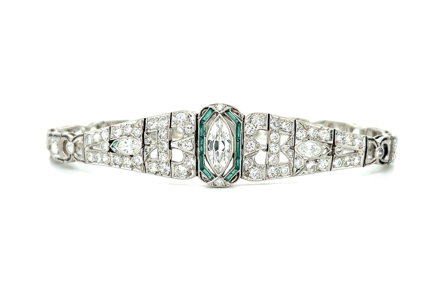 Art Deco 1.10ct Marquise Diamond 4.50ct Side Diamonds Platinum Antique Bracelet