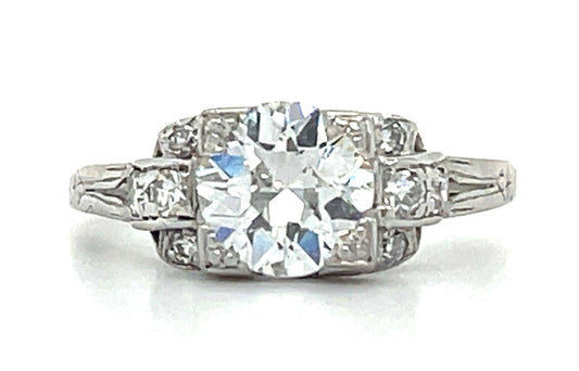 Art Deco 1.18ct Old European Cut Diamond F VS2 Platinum Antique Ring Circa 1930