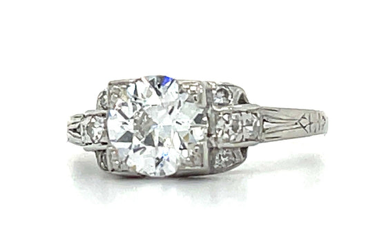 Art Deco 1.18ct Old European Cut Diamond F VS2 Platinum Antique Ring Circa 1930