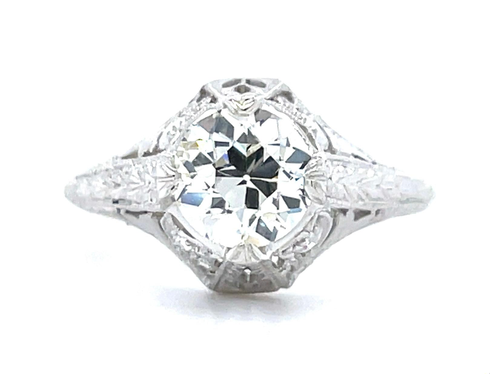 PT Art Deco (Circa 1920s) Antique Ring 1.31ct Old European Cut Diamond .08ct SD