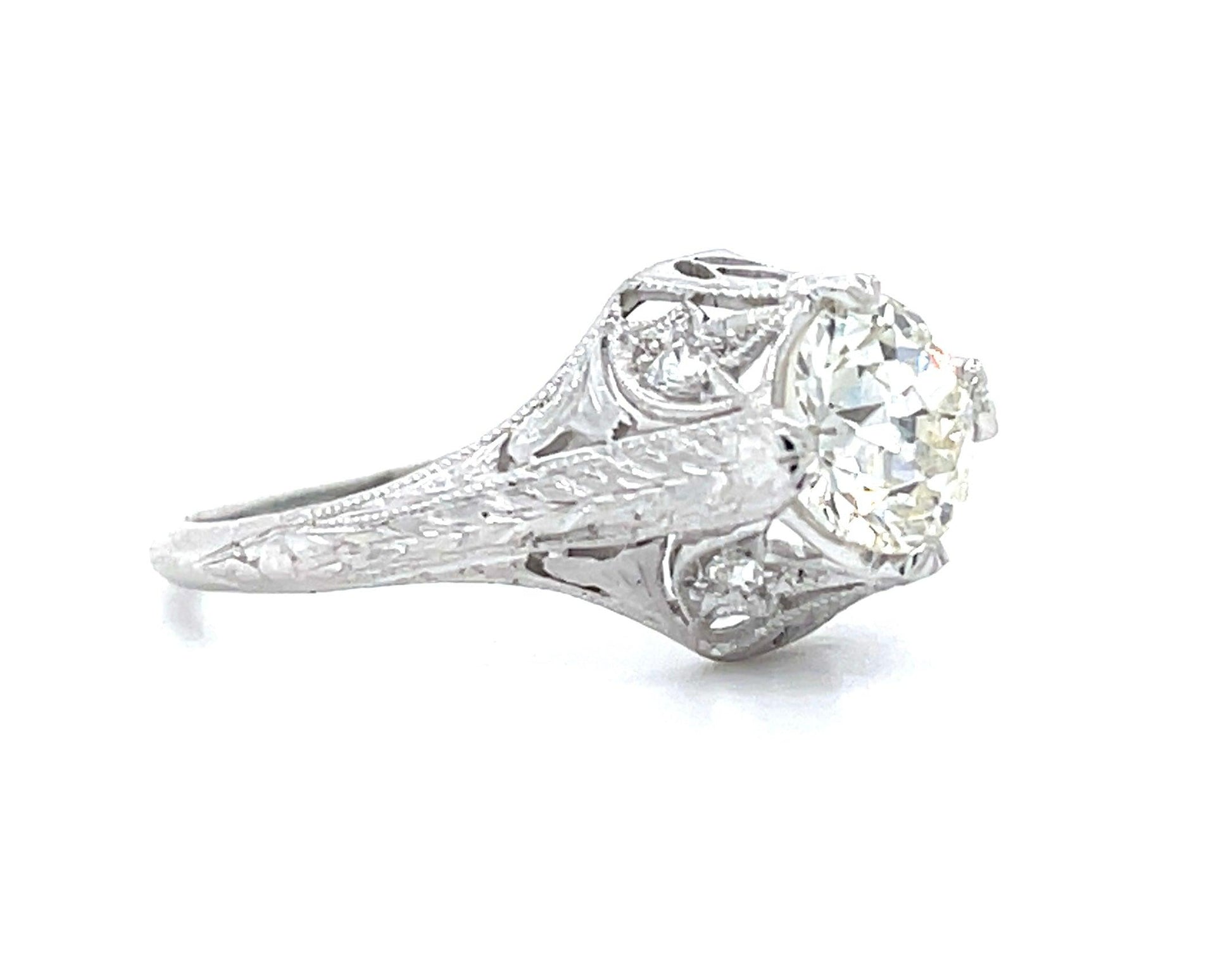 PT Art Deco (Circa 1920s) Antique Ring 1.31ct Old European Cut Diamond .08ct SD