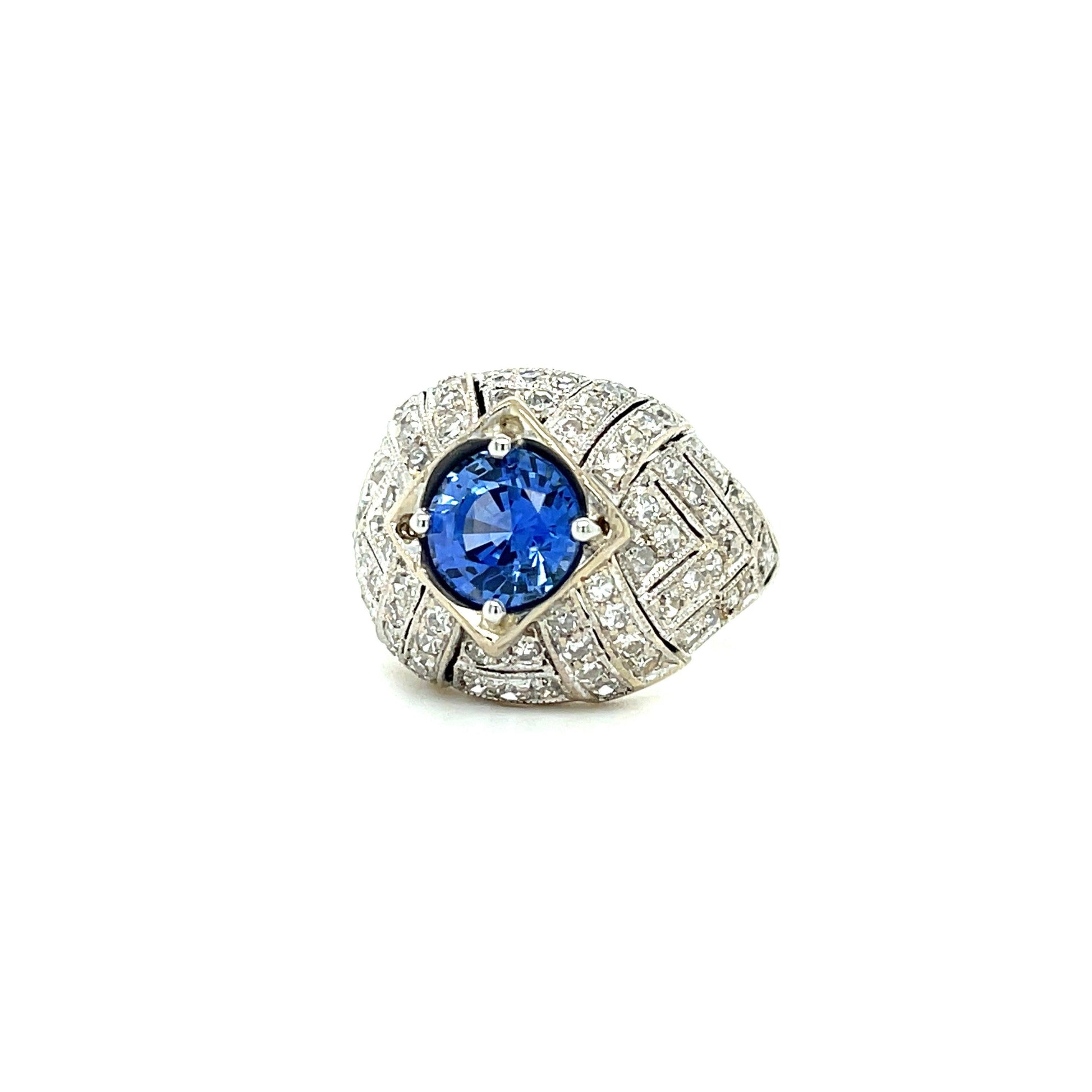 Art Deco 1.78ct Sapphire .80ct Diamonds (80 Stones) Platinum/14KY Ring