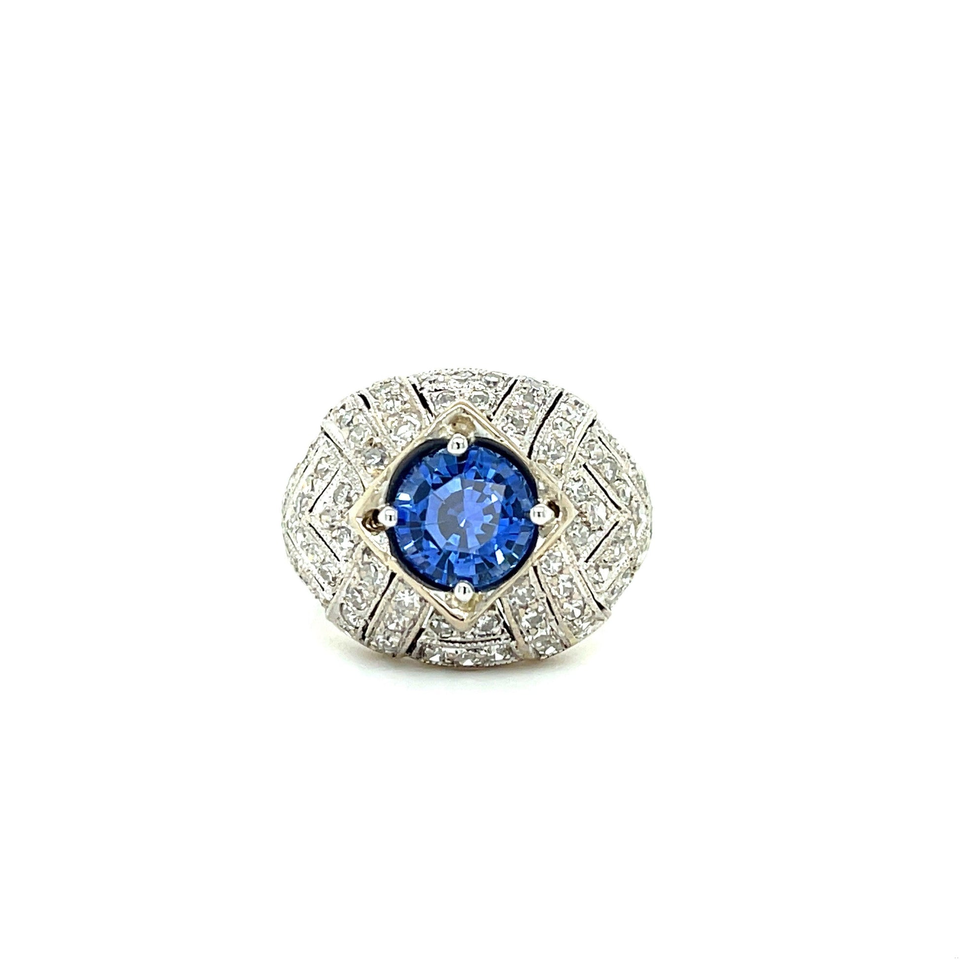 Art Deco 1.78ct Sapphire .80ct Diamonds (80 Stones) Platinum/14KY Ring