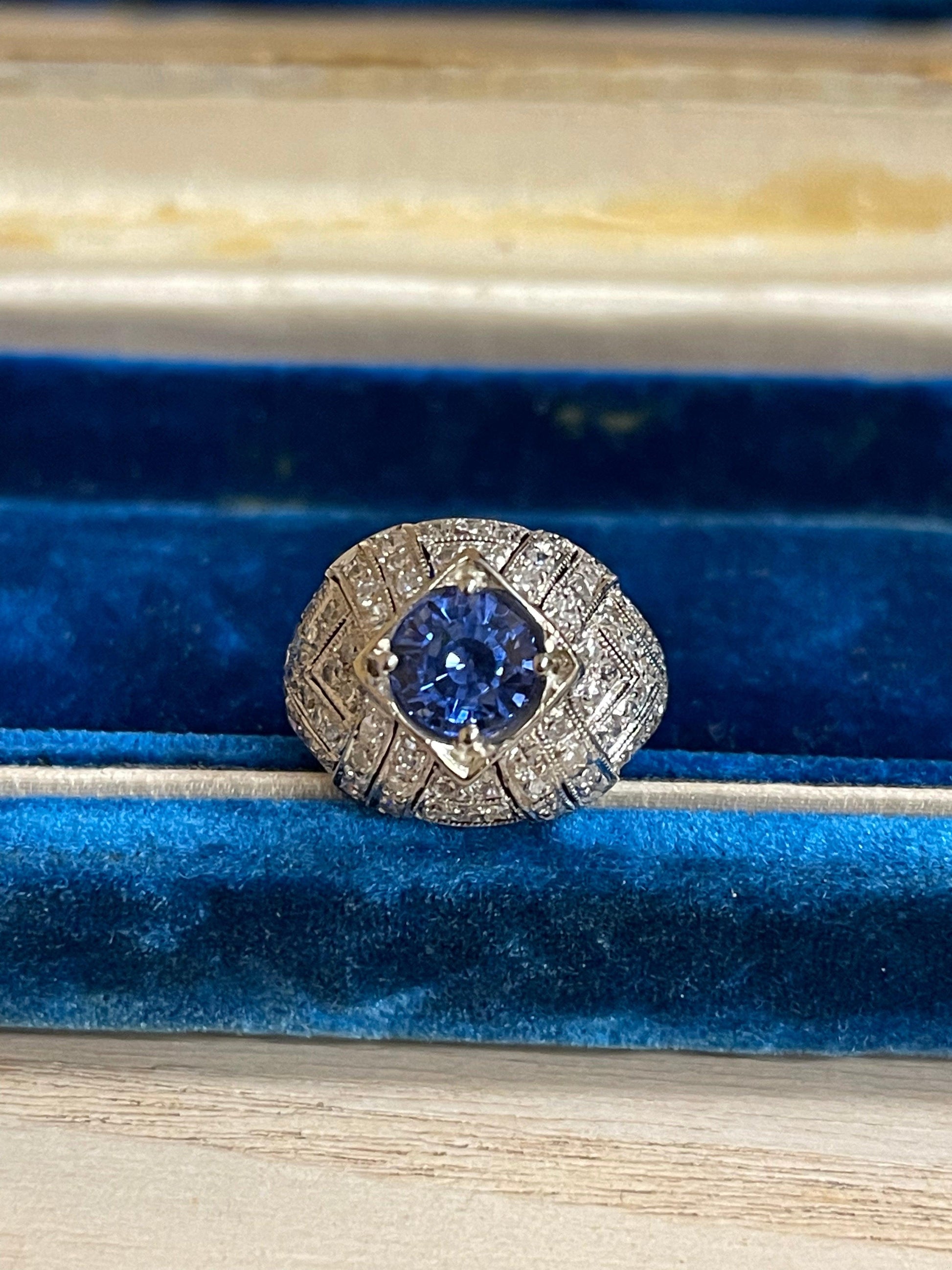 Art Deco 1.78ct Sapphire .80ct Diamonds (80 Stones) Platinum/14KY Ring