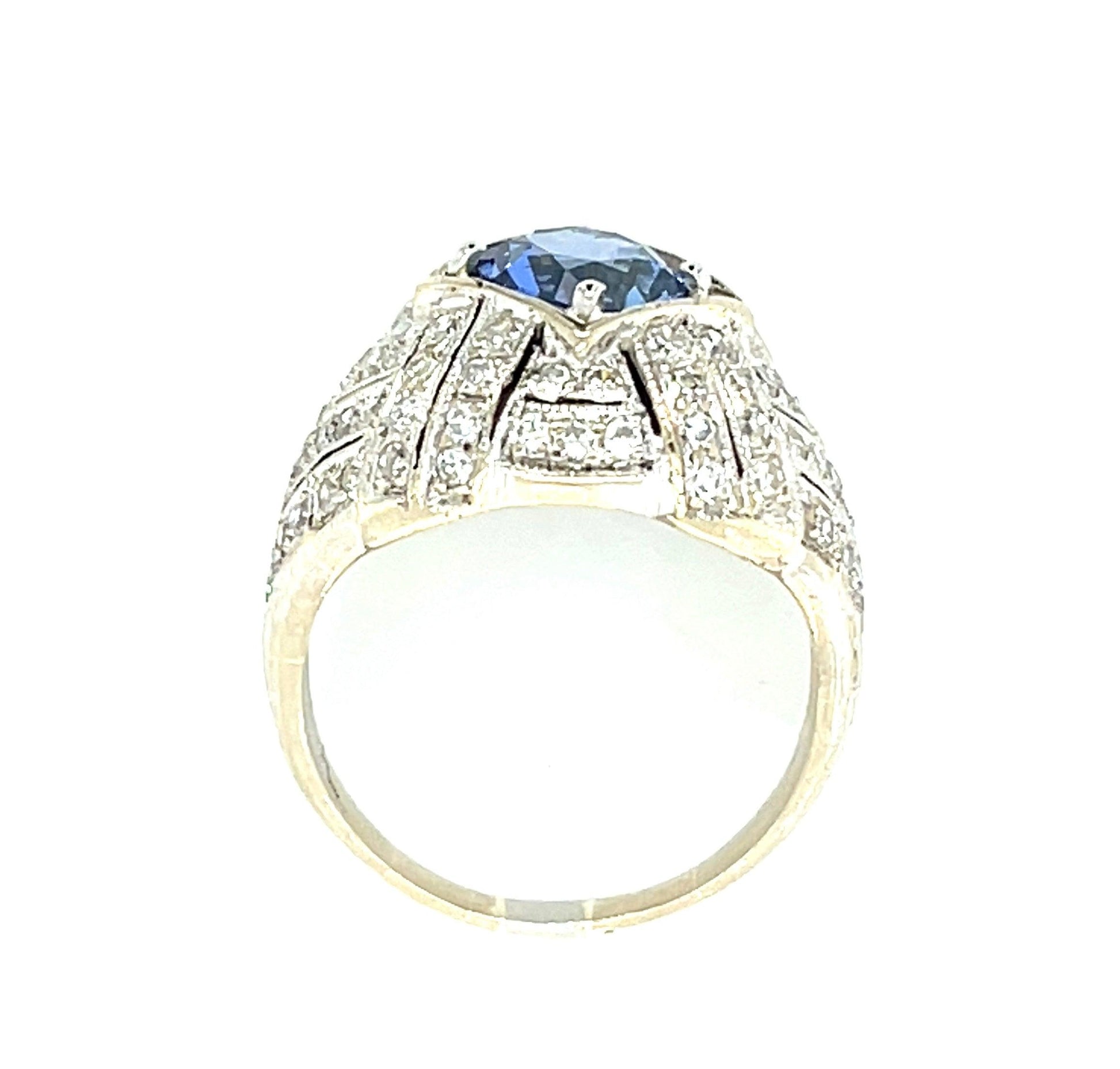 Art Deco 1.78ct Sapphire .80ct Diamonds (80 Stones) Platinum/14KY Ring