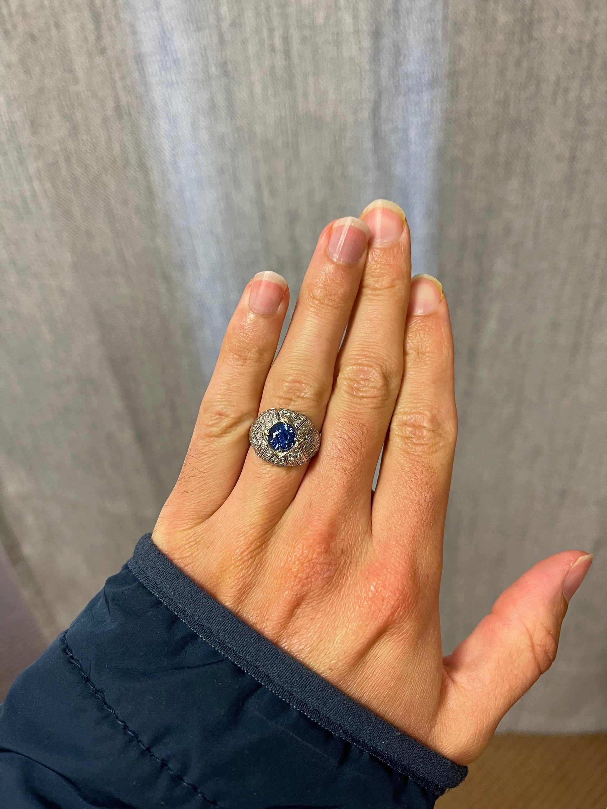 Art Deco 1.78ct Sapphire .80ct Diamonds (80 Stones) Platinum/14KY Ring