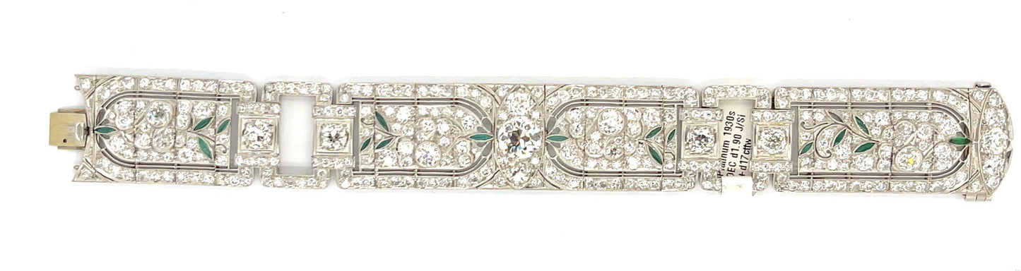 Art Deco 2ct J SI Center Old European Diamond (No Cert) Bracelet PT 17ct SD