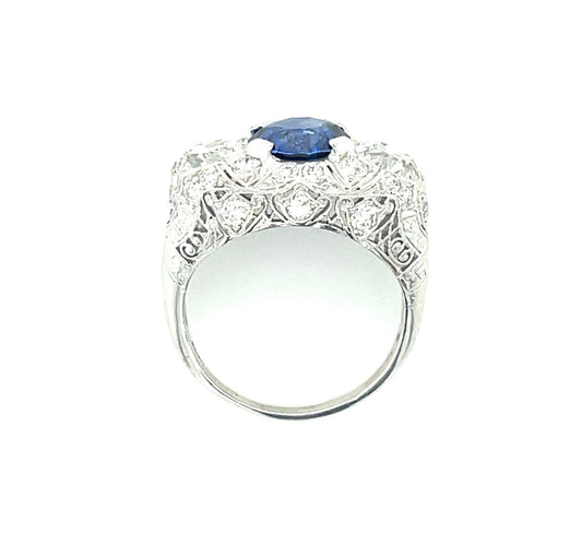 Art Deco 2.31ct Sapphire 1.80ct Old European Cut Diamonds .70ct SD PT Ring
