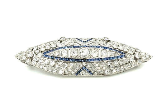 Art Deco .30ct Center Dia 2ct SD 1.50ct Sapphire PT Antique Brooch (Circa 1920)