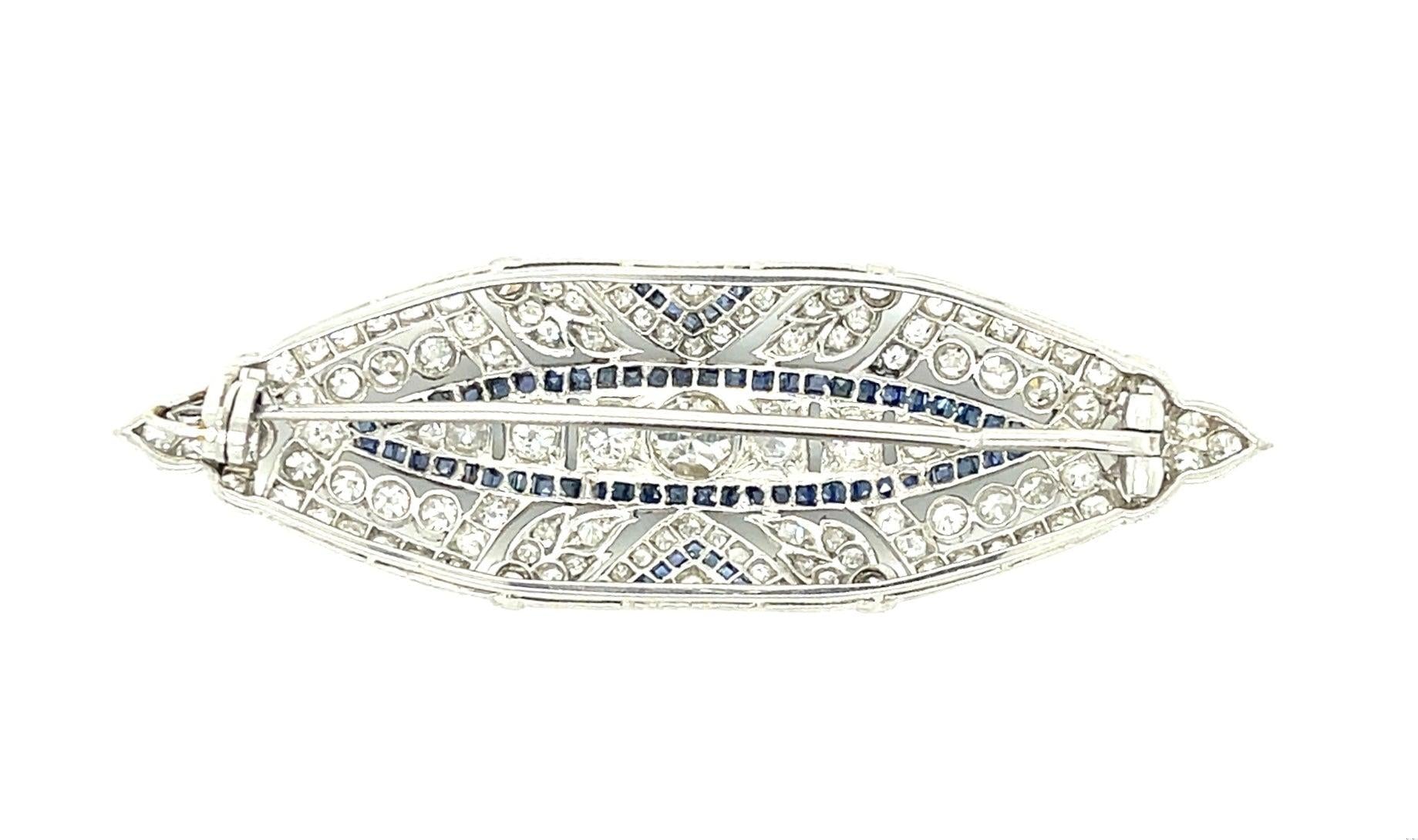 Art Deco .30ct Center Dia 2ct SD 1.50ct Sapphire PT Antique Brooch (Circa 1920)