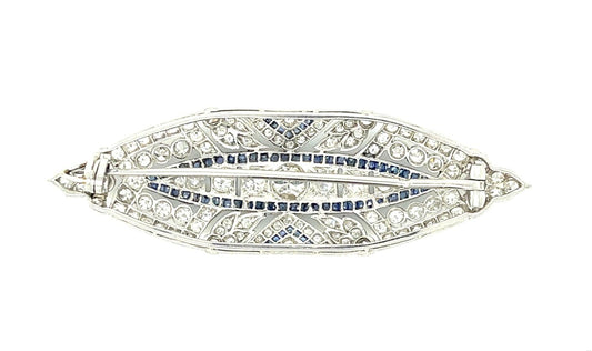 Art Deco .30ct Center Dia 2ct SD 1.50ct Sapphire PT Antique Brooch (Circa 1920)