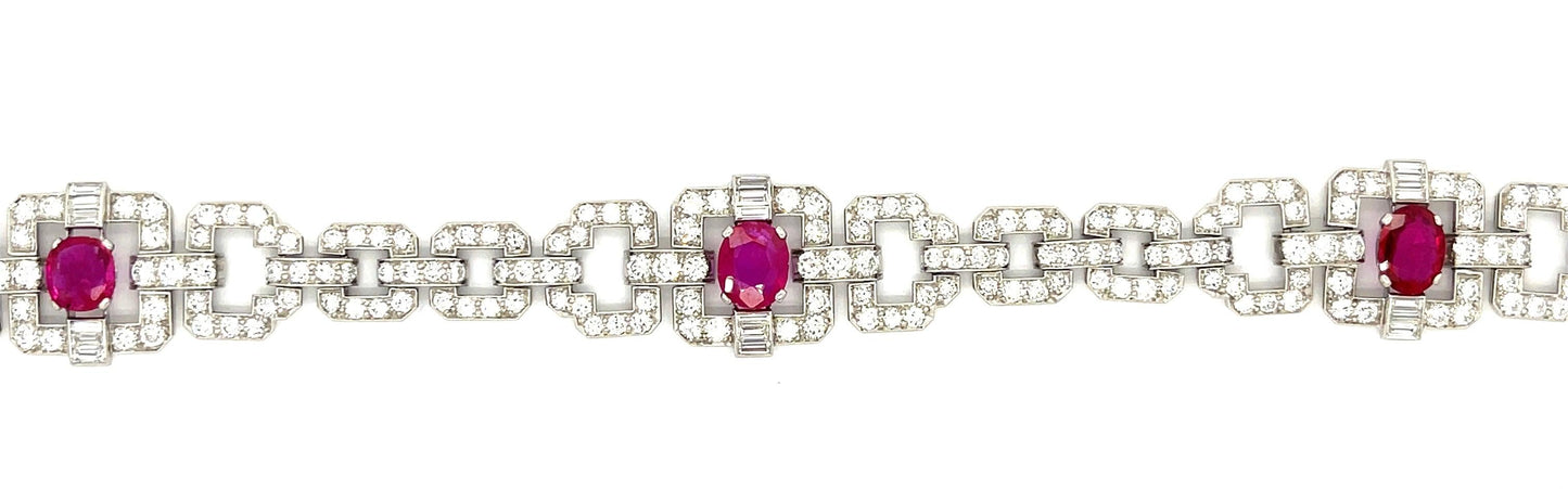 Art Deco 4.51ct GIA No Heat Burma Rubies 8.50ct Diamond Bracelet
