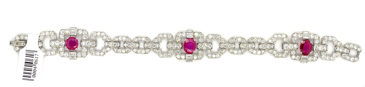 Art Deco 4.51ct GIA No Heat Burma Rubies 8.50ct Diamond Bracelet