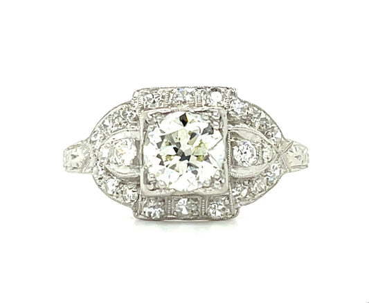 Art Deco .92ct Old European Cut Diamond .55ct SD PT Ring (Circa 1930s)