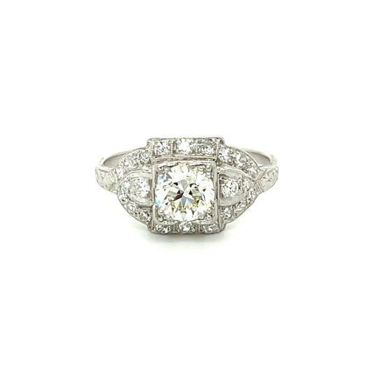 Art Deco .92ct Old European Cut Diamond .55ct SD PT Ring (Circa 1930s)