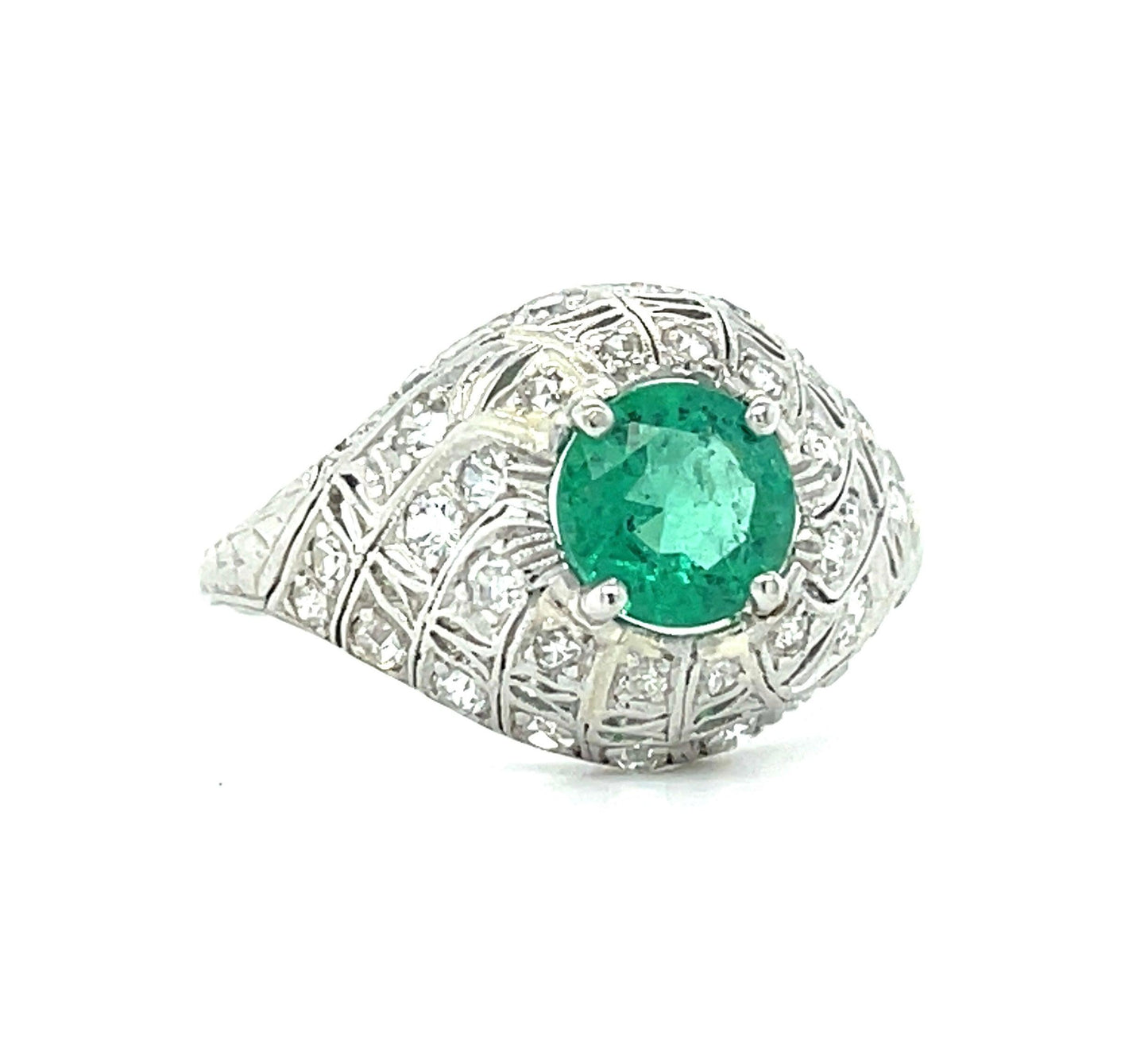 Art Deco .97ct Emerald .34ct Diamond Platinum Antique Ring (Circa 1920s)