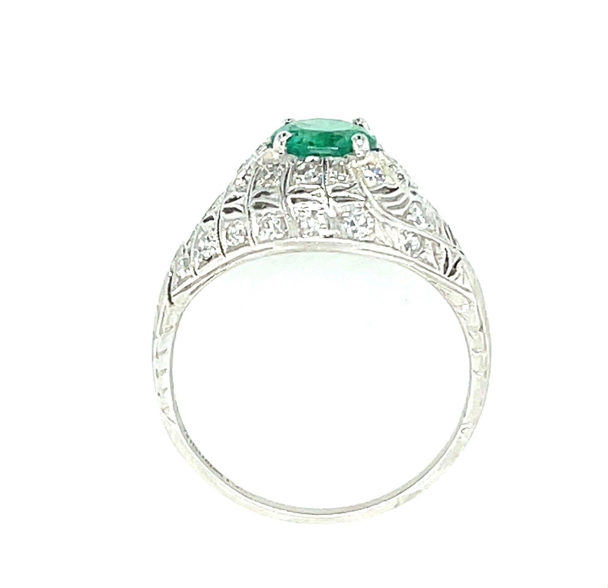 Art Deco .97ct Emerald .34ct Diamond Platinum Antique Ring (Circa 1920s)