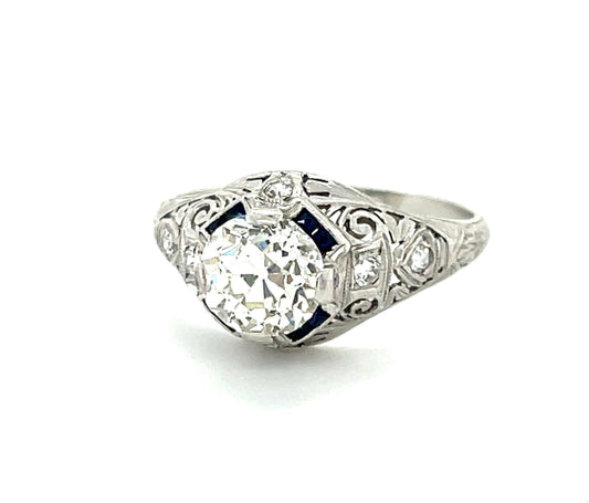 Art Deco (Circa 1920s) 1.40ct Old European Cut Diamond Antique Platinum Ring