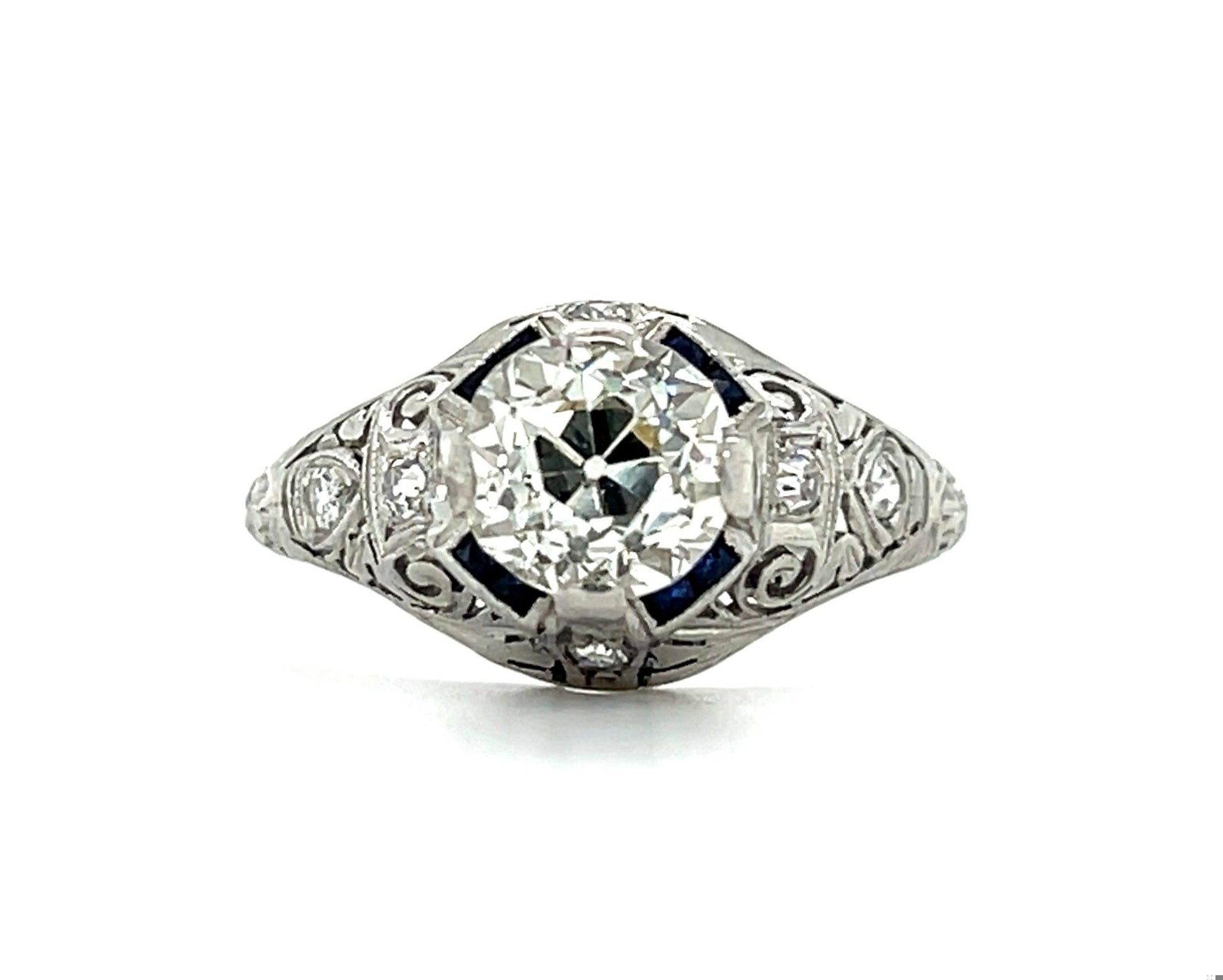 Art Deco (Circa 1920s) 1.40ct Old European Cut Diamond Antique Platinum Ring