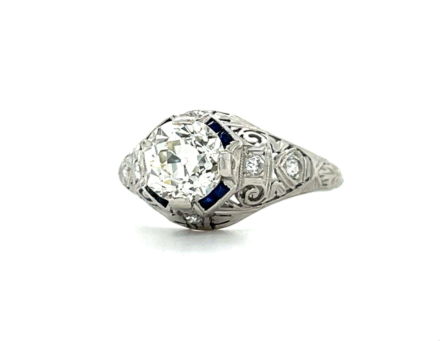 Art Deco (Circa 1920s) 1.40ct Old European Cut Diamond Antique Platinum Ring
