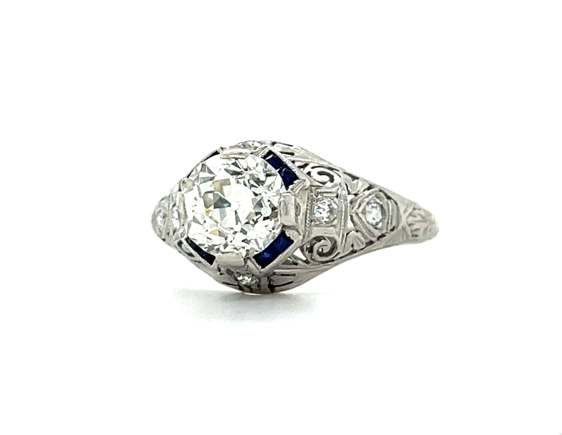 Art Deco (Circa 1920s) 1.40ct Old European Cut Diamond Antique Platinum Ring