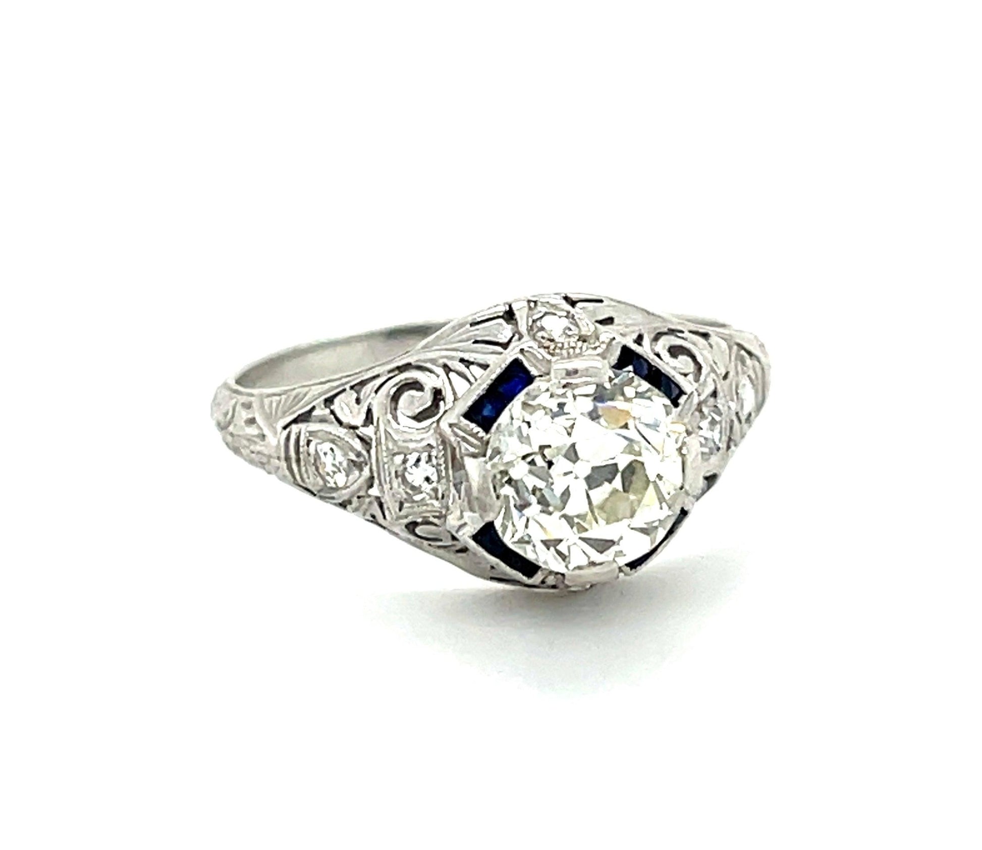 Art Deco (Circa 1920s) 1.40ct Old European Cut Diamond Antique Platinum Ring