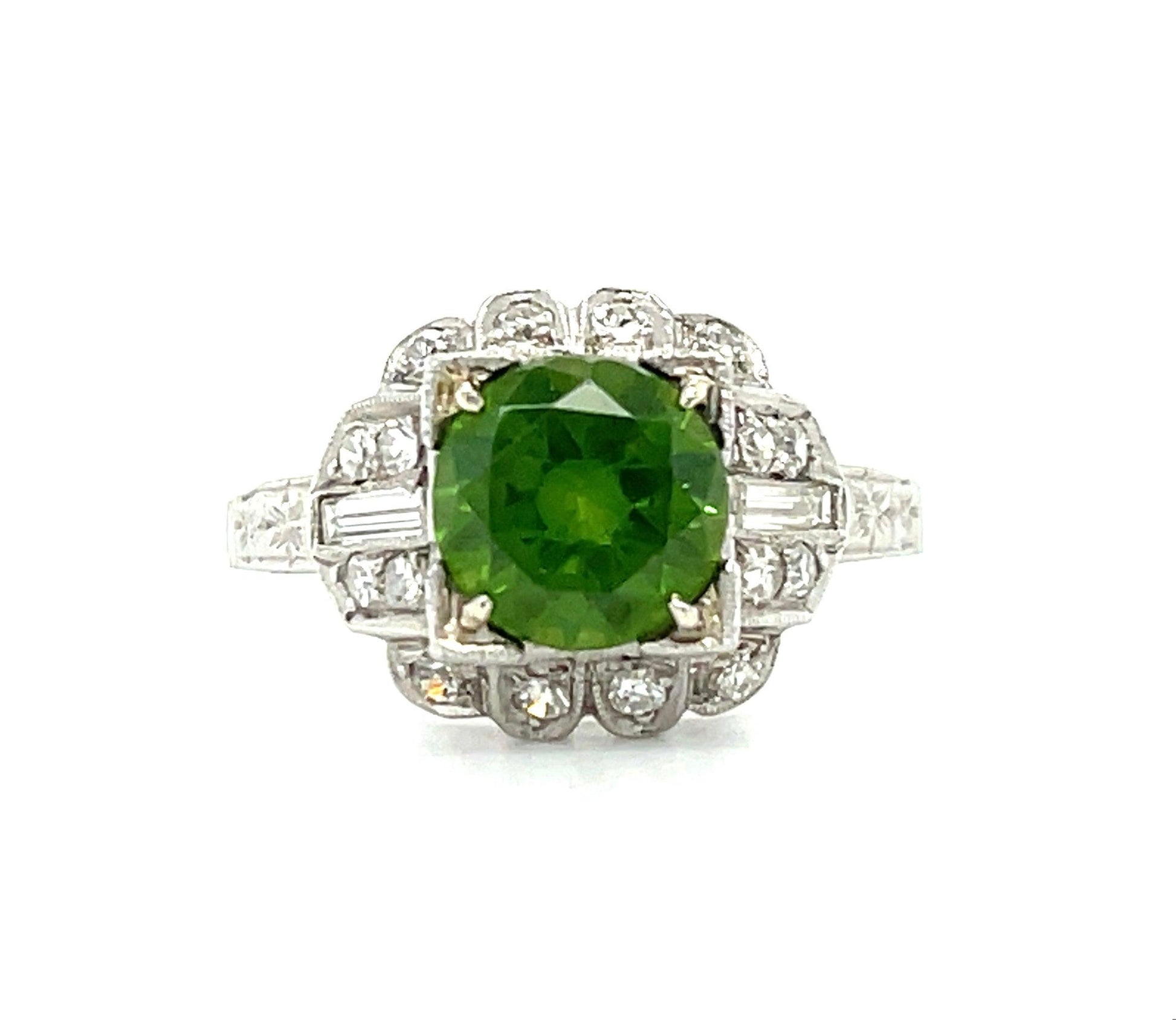 Art Deco (Circa 1920s) 1.86ct Russian Ural Mountains Demantoid Garnet .38ct Diam