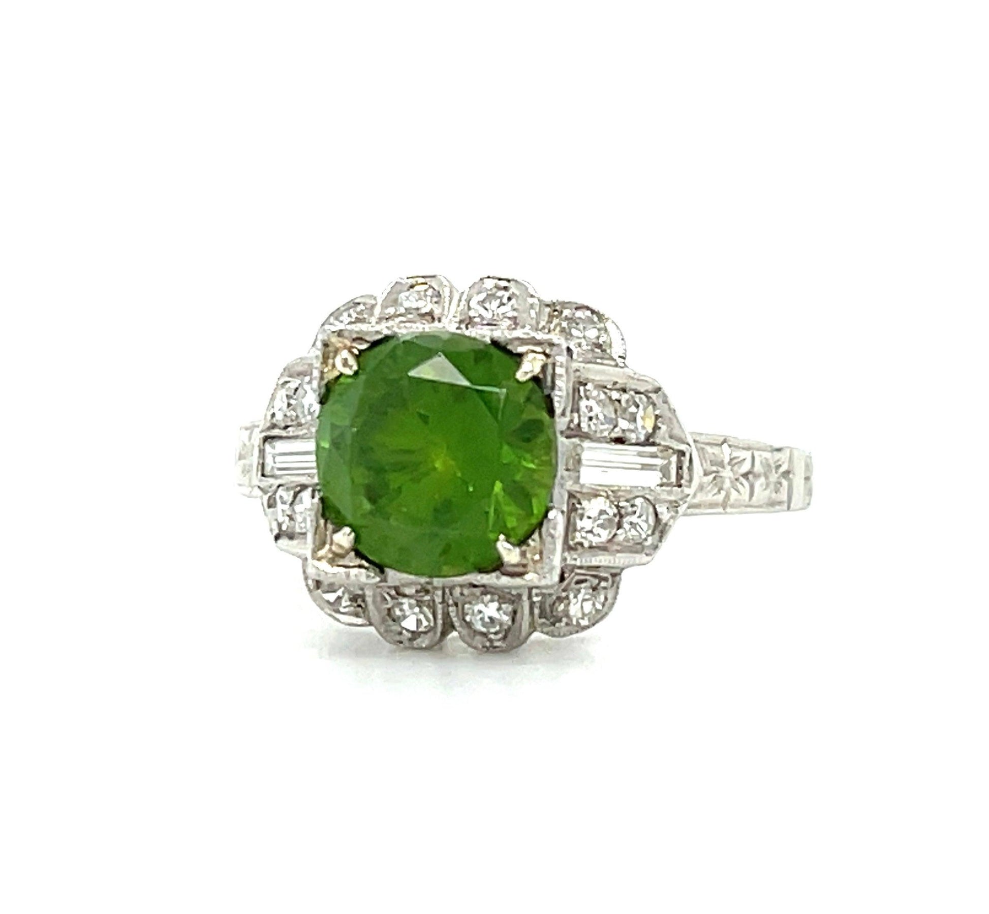 Art Deco (Circa 1920s) 1.86ct Russian Ural Mountains Demantoid Garnet .38ct Diam