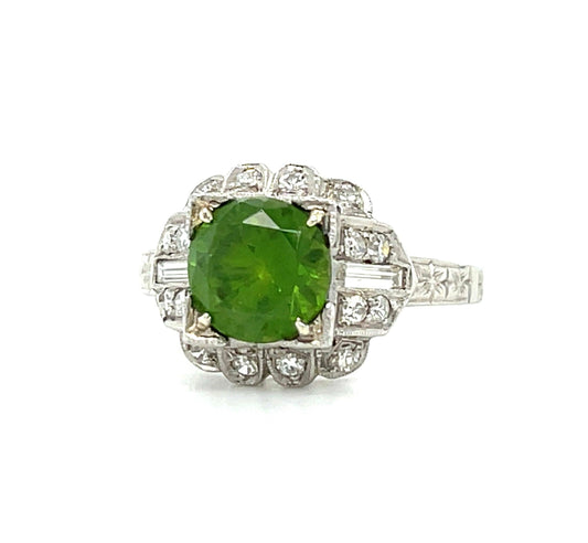 Art Deco (Circa 1920s) 1.86ct Russian Ural Mountains Demantoid Garnet .38ct Diam