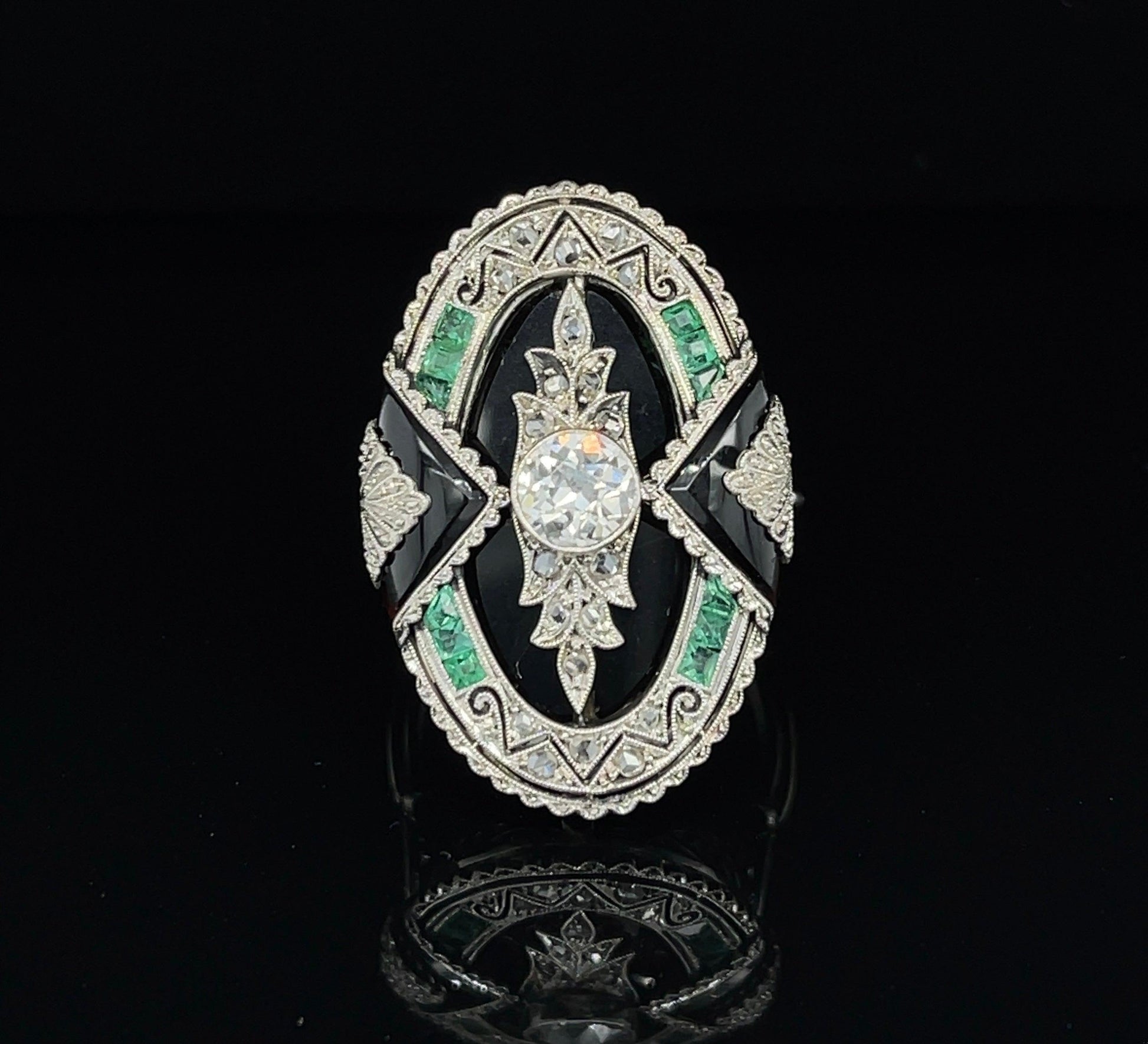 Art Deco (Circa 1920s) .60ct Old European Cut Diamond .75ct Calibre Emerald & On